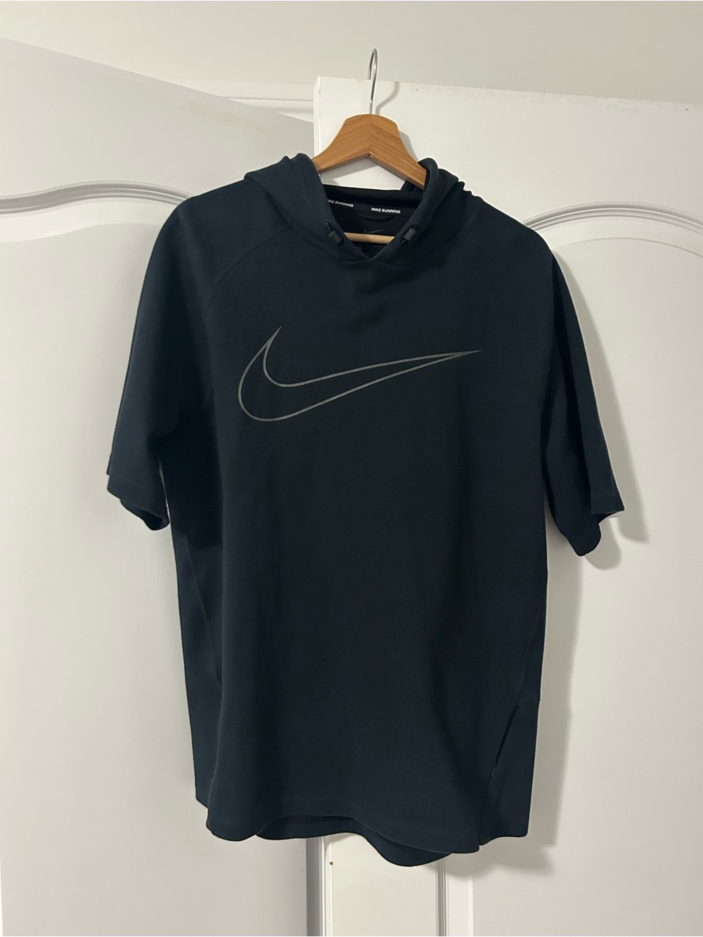 Nike Black Short Sleeve Hoodie with Gray Reflective Swoosh